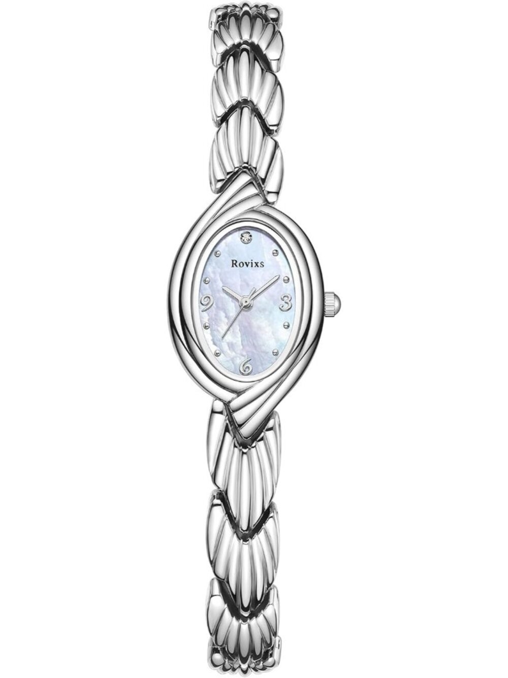 Women's White Silver Small Vintage Quartz Japanese Movement Elegant Dress Watch
